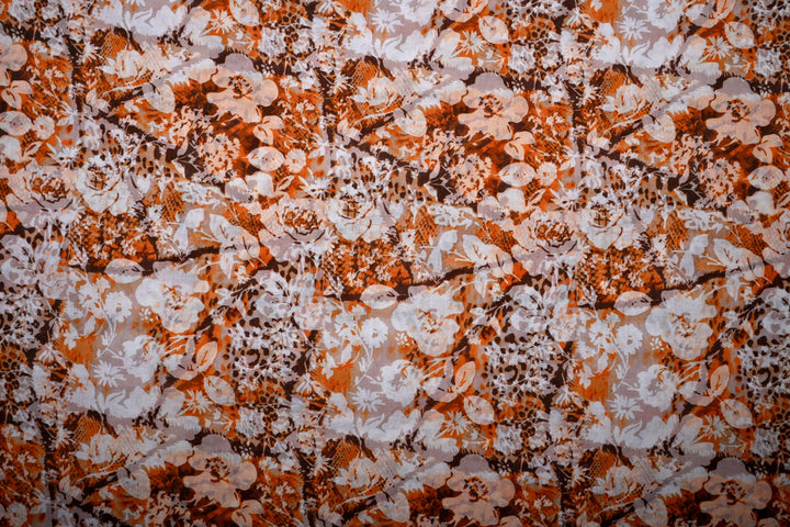 Orange Digital Floral Print Quilting Cotton Fabric ~ 44" Width