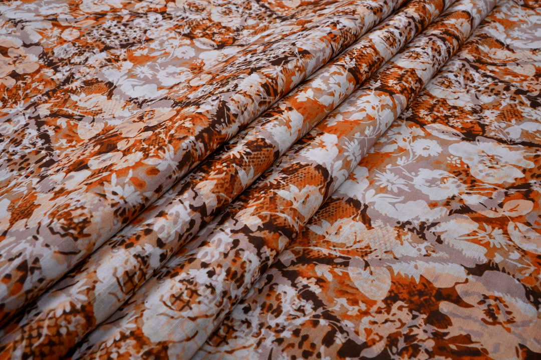 Orange floral digital cotton Print fabric