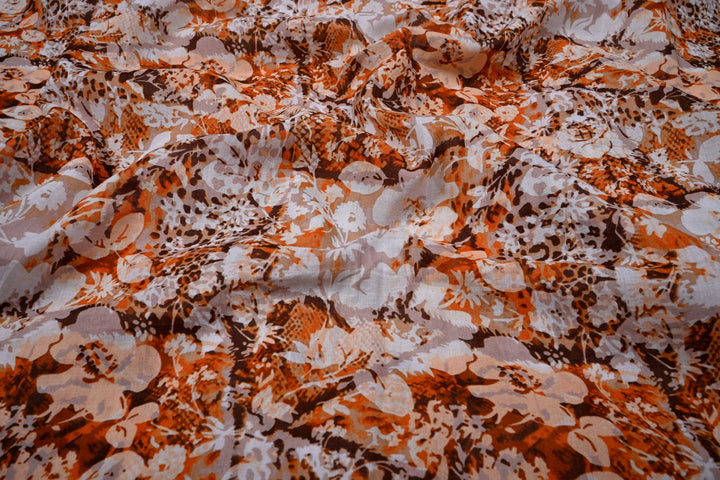 Orange floral digital indian cotton Print fabric ~ In wholesale
