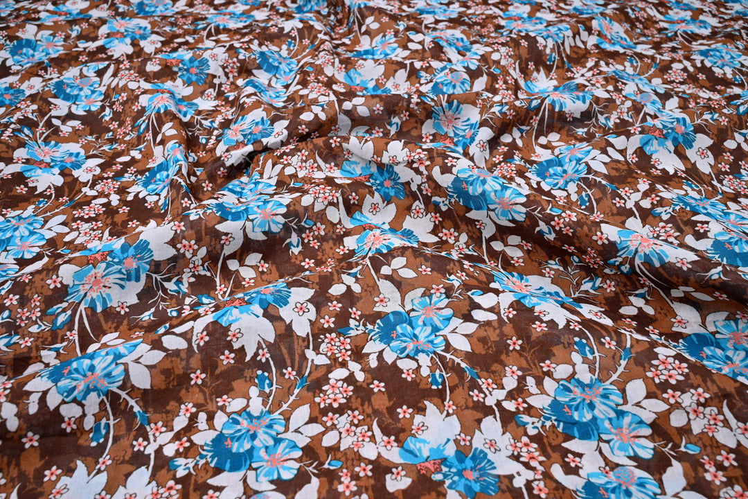 Brown Base With Blue Flower Pattern