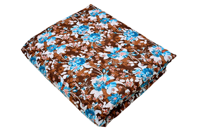 Blue Flower Digital Print Cotton Fabric ~ COCOA BROWN