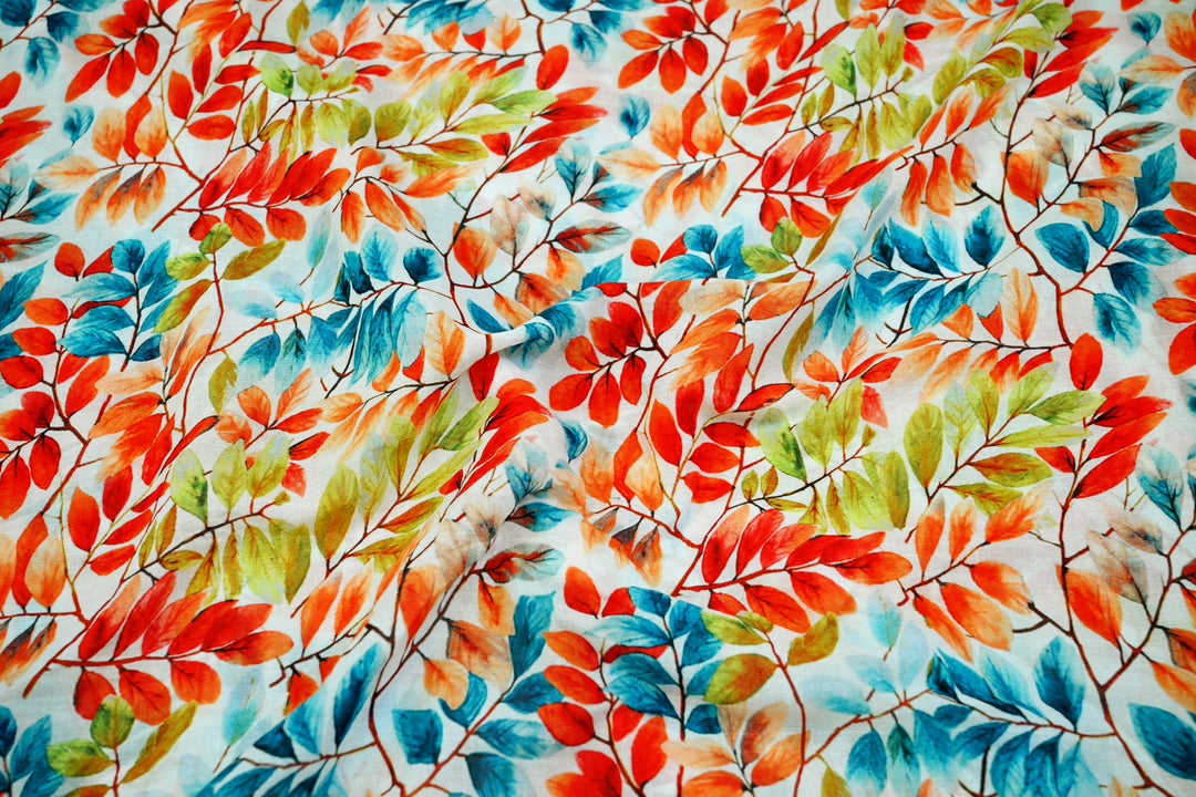 Buy Now Indian leaf cotton print fabric