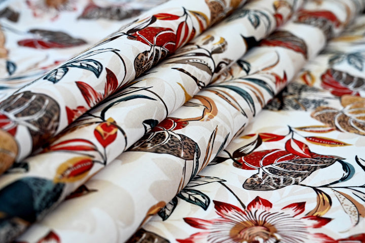 Floral & Olive Leaf Digital Print Cotton Fabric
