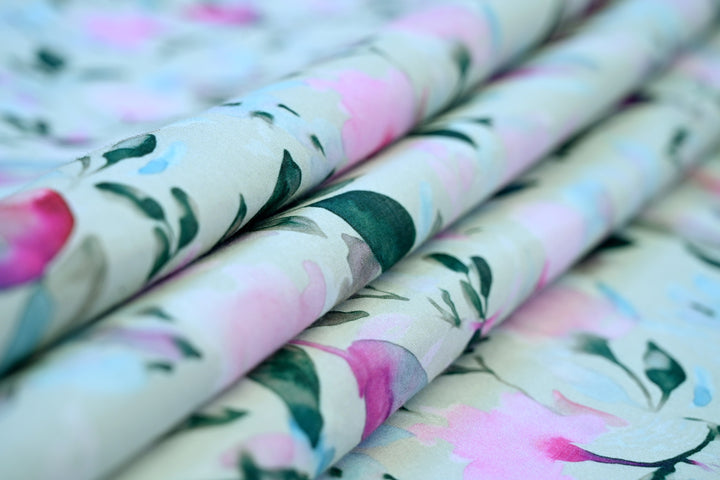 Wholesale Lot of Pink Flower with Olive Leaf Digital Print Cotton Fabric