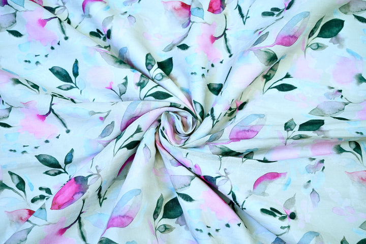 soft pink, green cotton prints fabric