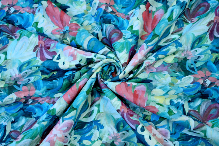 Watercolor Floral Print Cotton Fabric