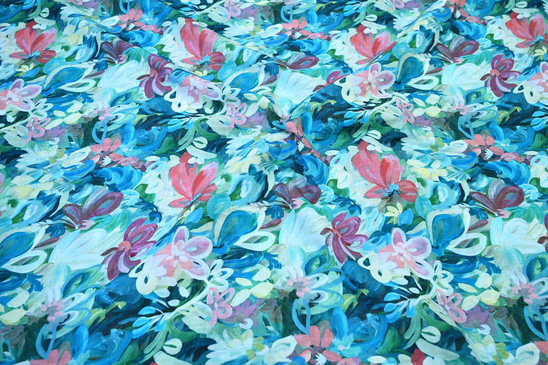 Watercolor Floral Print Cotton Fabric