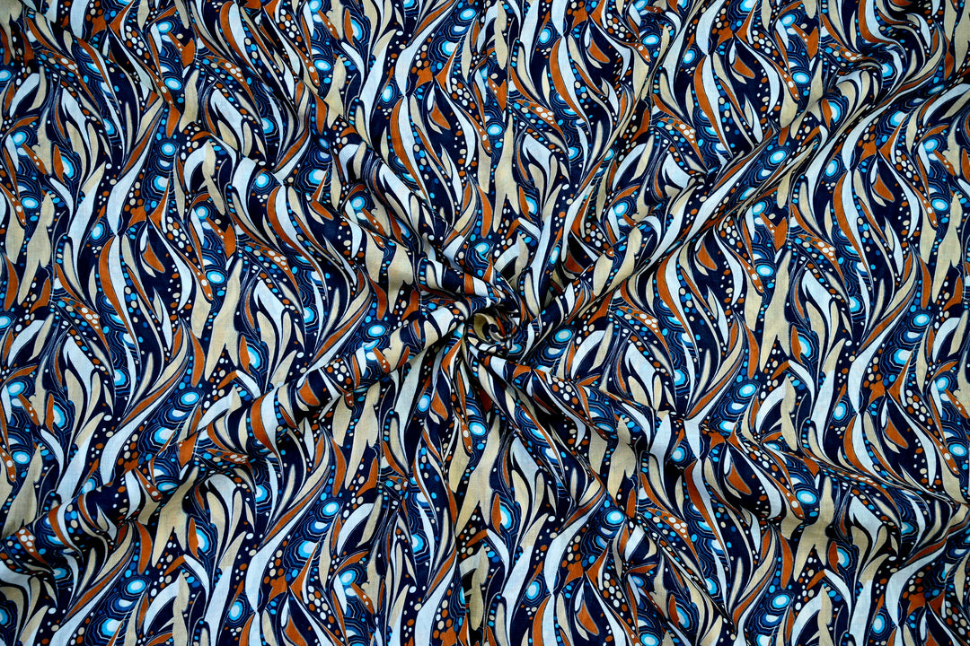 Blue, Brown Abstract pattern On Cotton 