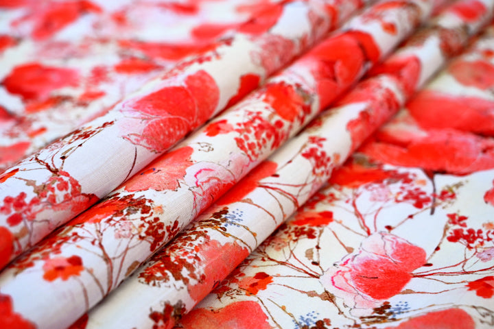 Wholesale Radiance: Red Blossoms Digital Print Cotton Fabric