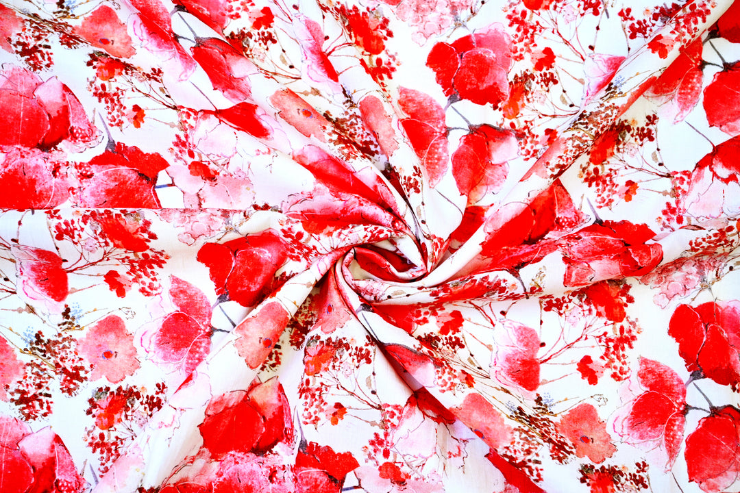 Wholesale Lot of Red Flower Digital Print Indian Cotton Fabric ~ Red & White