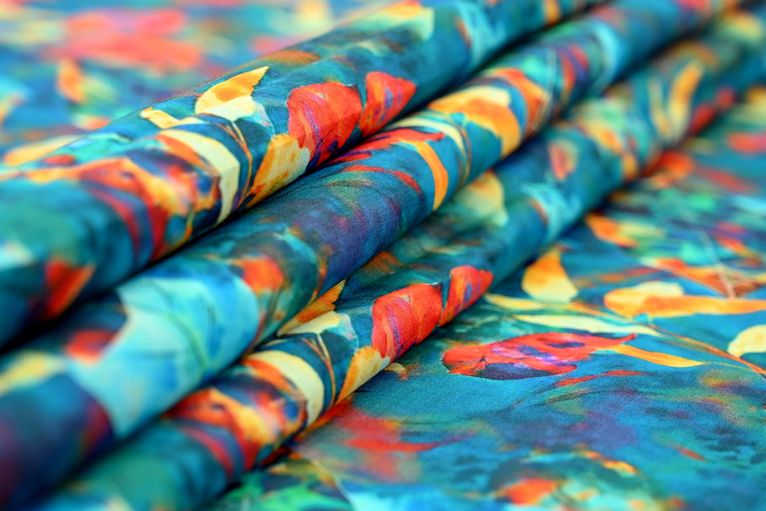 pure cotton fabric in blue digital print