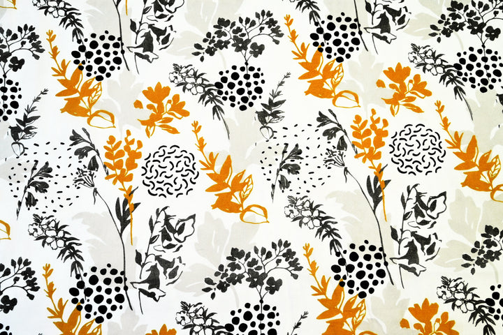 Botanical Flower & Leaf Print Cotton Fabric ~ White