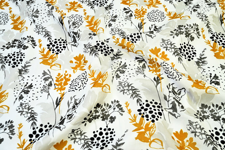 Wholesale Lot of Botanical Flower & Leaf Print Cotton Fabric ~ White