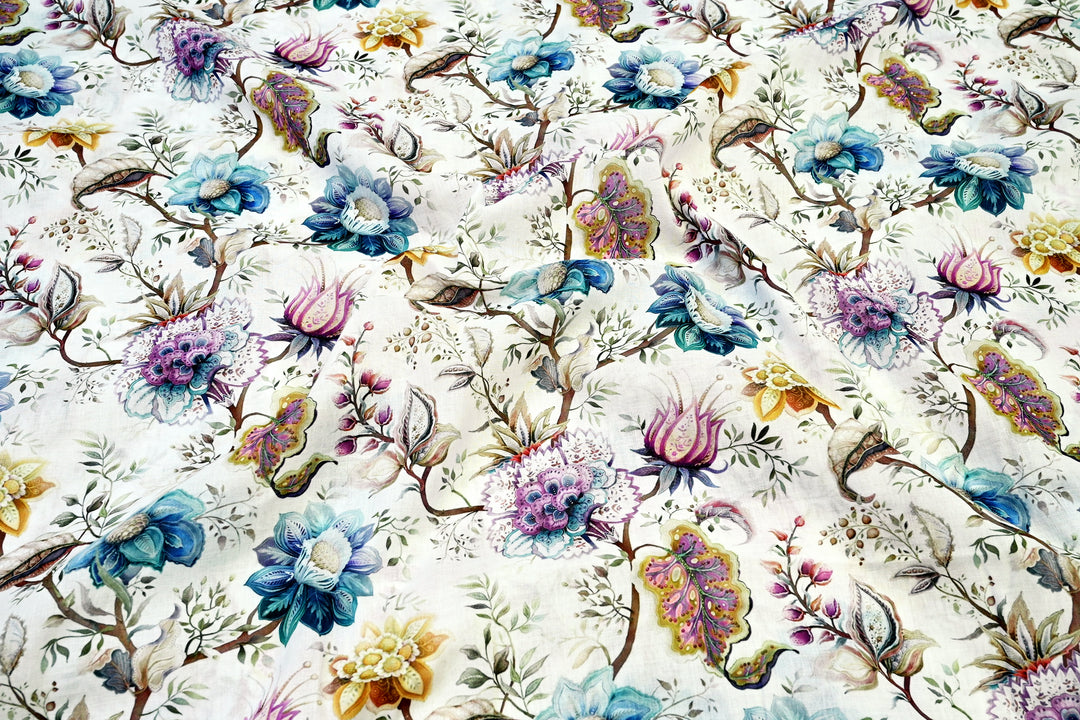 Blue Pink Flower Printed Fabrics Textile