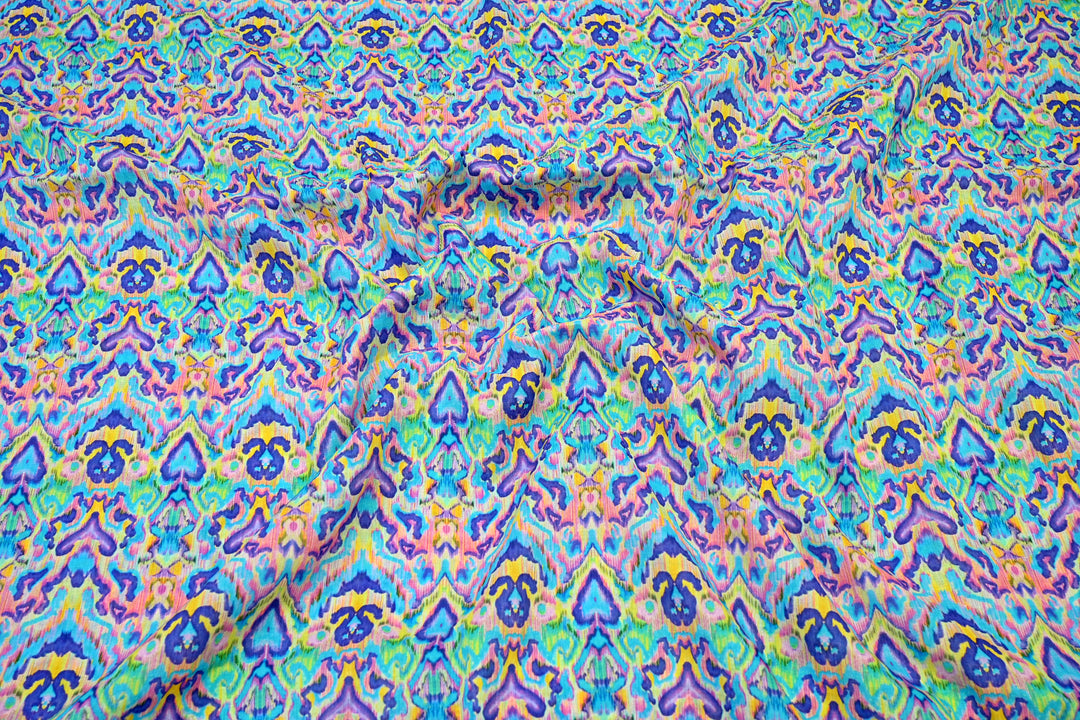 Blue & Purple Ikat Print Cotton Fabric ~ 44" Wide