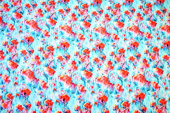 Beautiful Flower Digital Print Cotton Fabric ~ Sky Blue