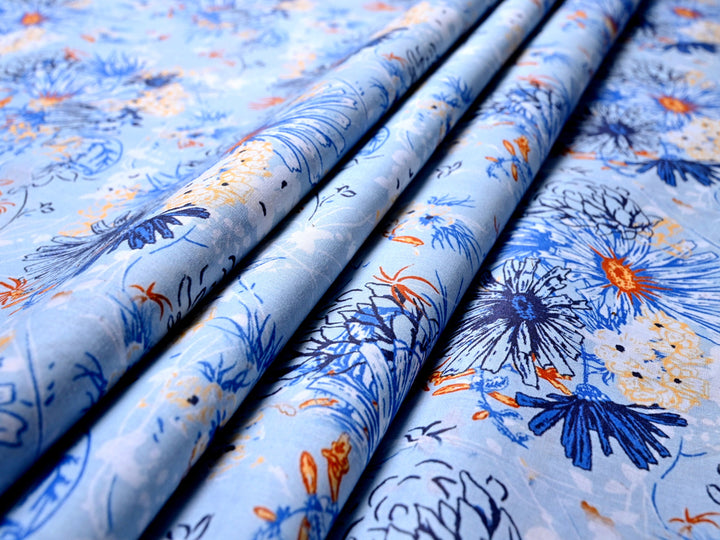 Indian Digital Floral Blue Fabric Cotton