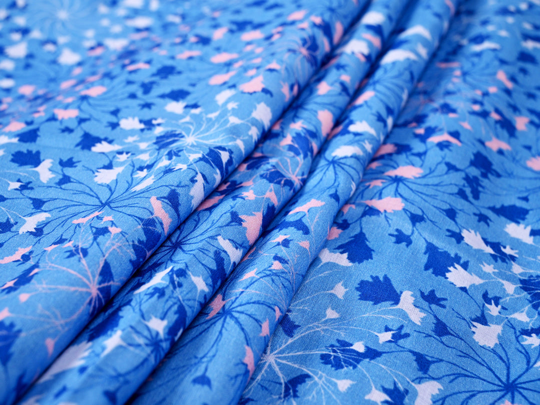 Digital Print Blue Base Cotton Fabric