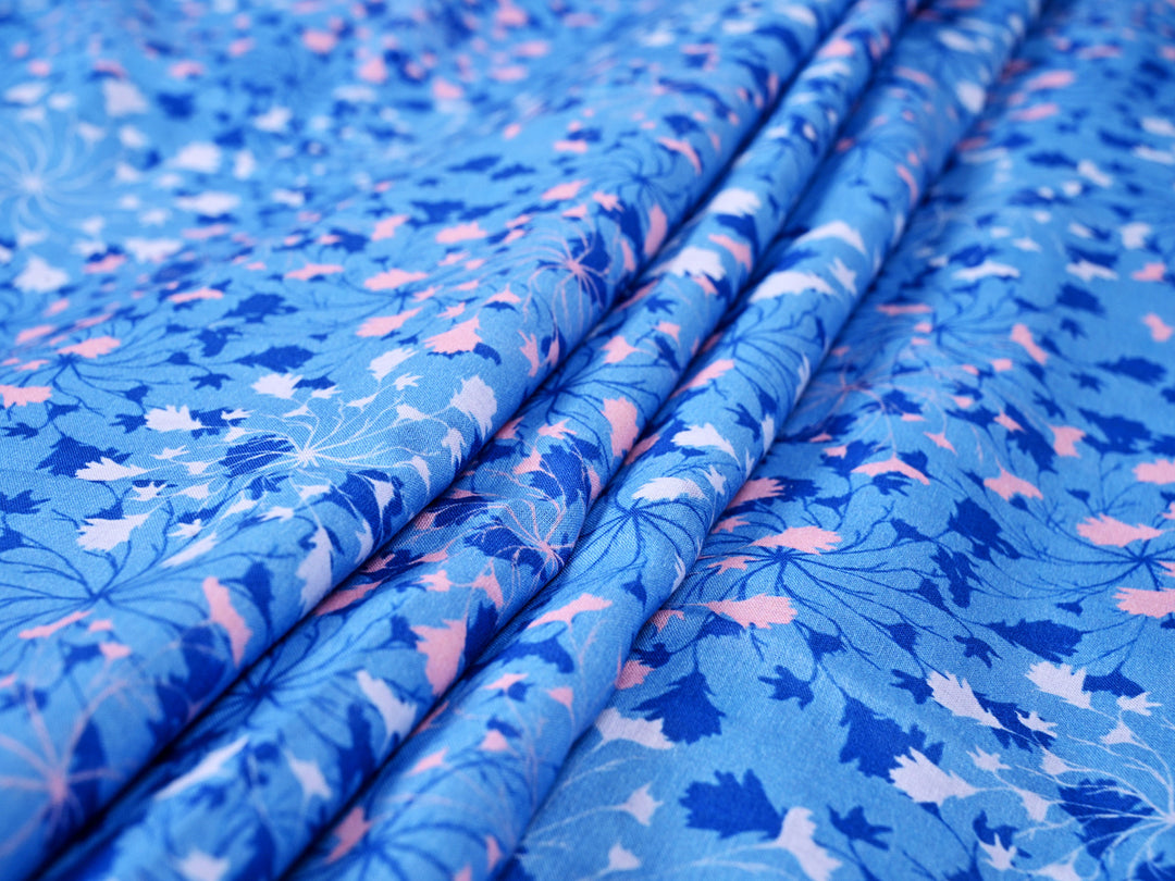 100% Organic Cotton Tiny Floral Fabric by the Yard ~ Blue