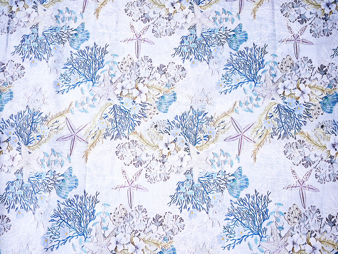 Floral Print White Indian Cotton Fabric