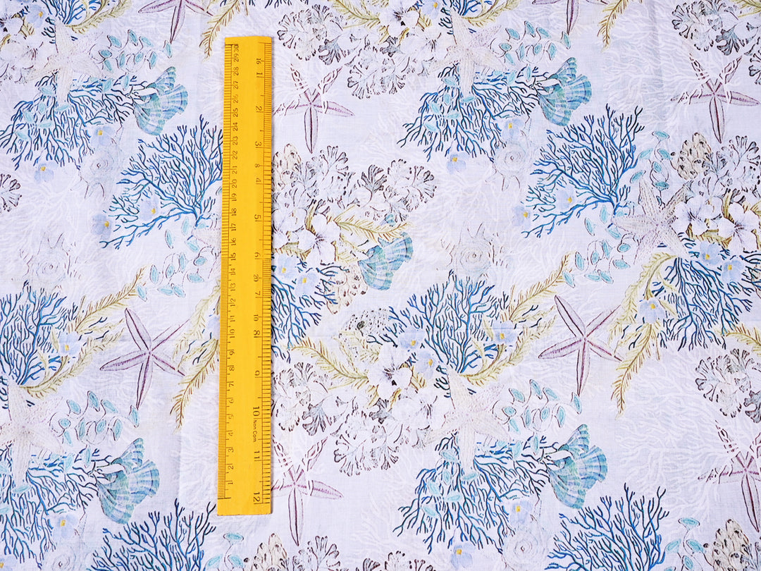 Cool Floral White Printed Cotton Fabric Online