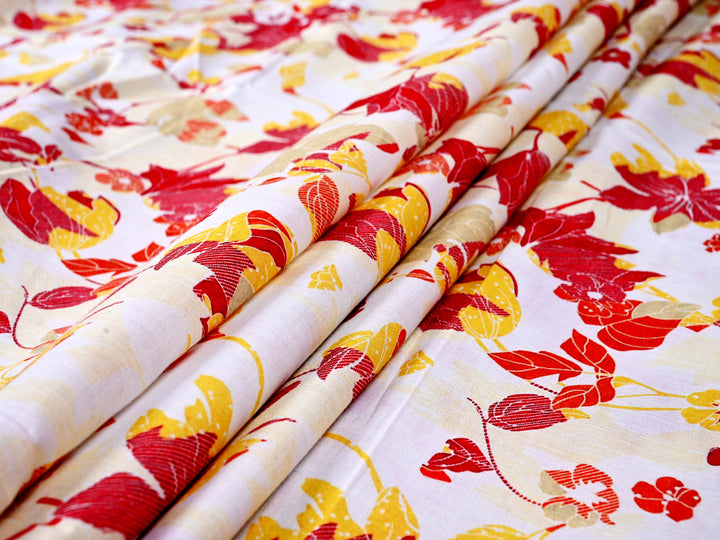 Red Floral Print on Pure Cotton Fabric