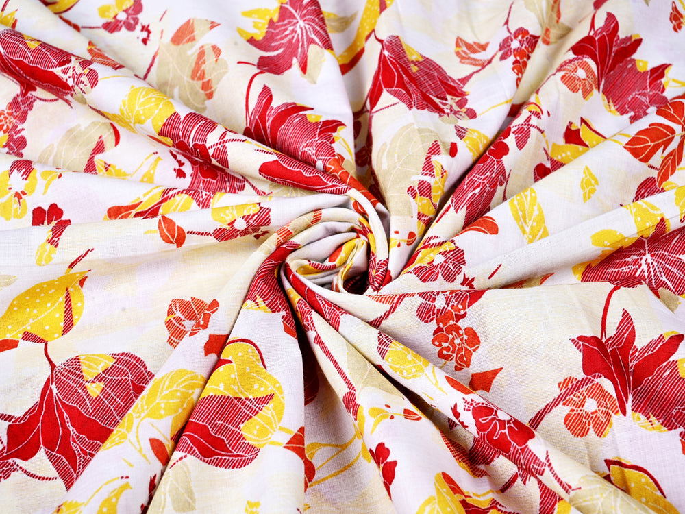 Red Yellow Flowers On Cotton Fabrics