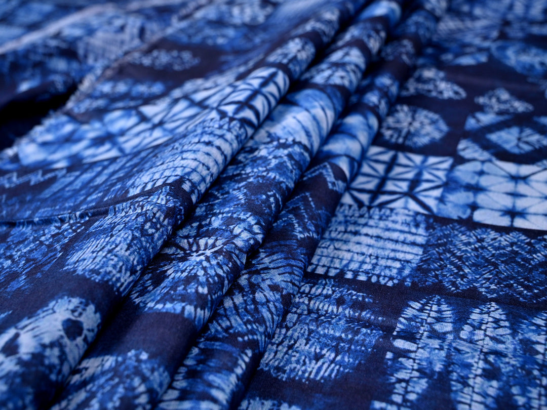 Indigo Cotton Fabric with Shibori Indian Prints