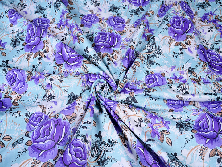 Beautiful Blue Floral Print Cotton Fabric ~ Blue