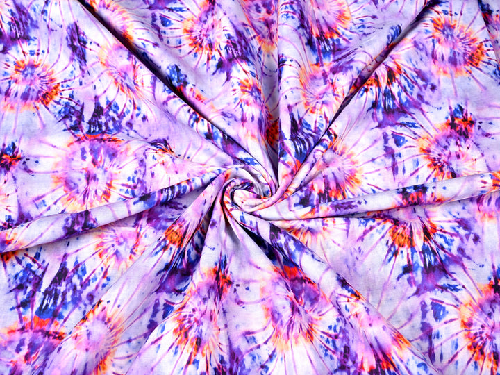 Bright Spiral Tie Dye Print Cotton Fabric by the Yard