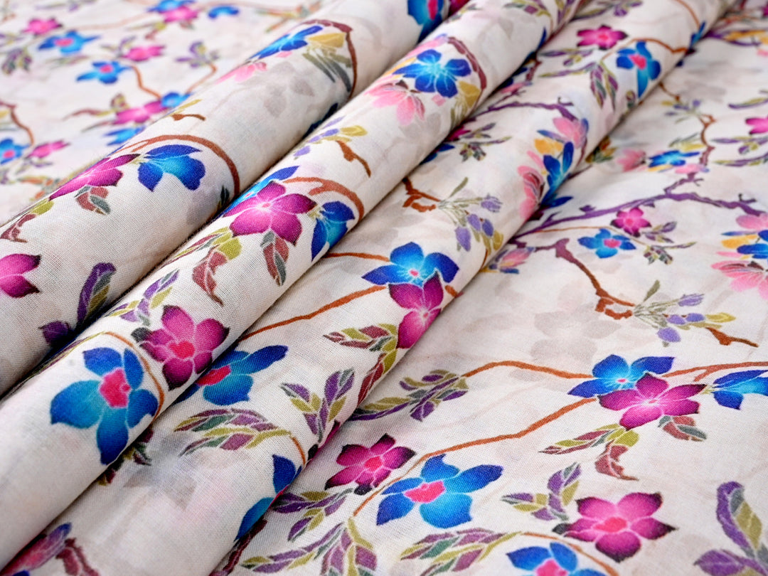 Tiny Cherish Floral Print White Cotton Fabric for Sustainable Fashion
