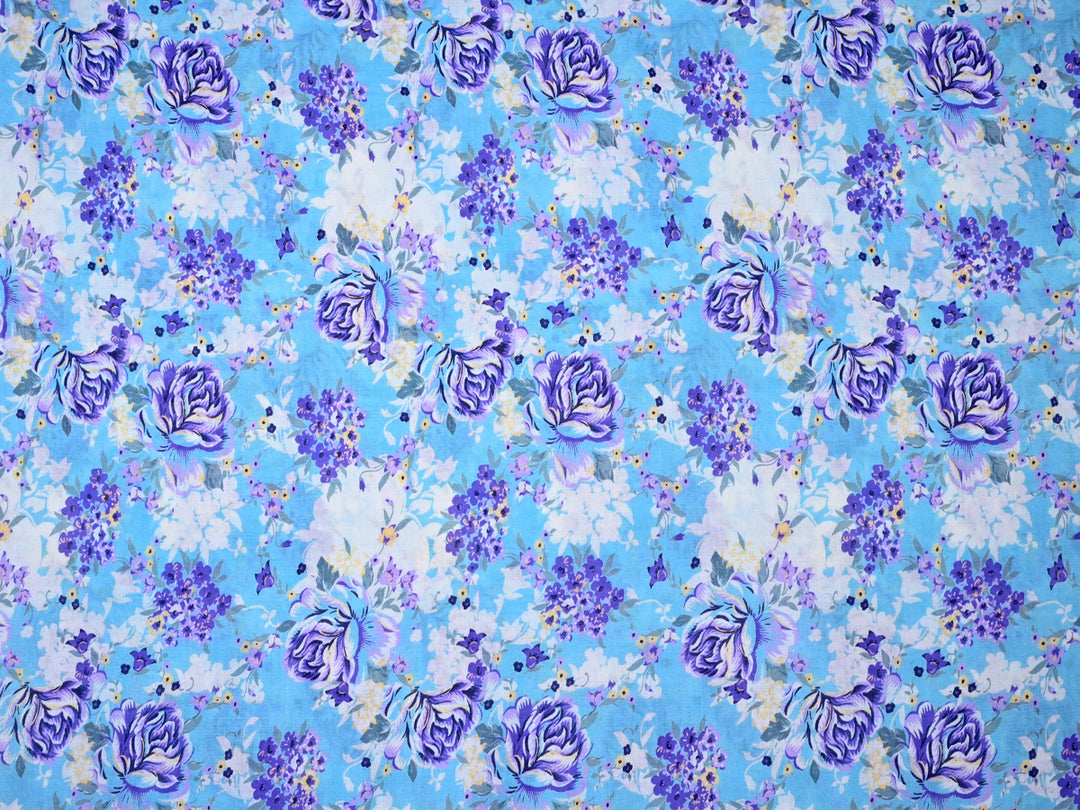 Porcelain Floral Digital Print Cotton Fabric by the Yard