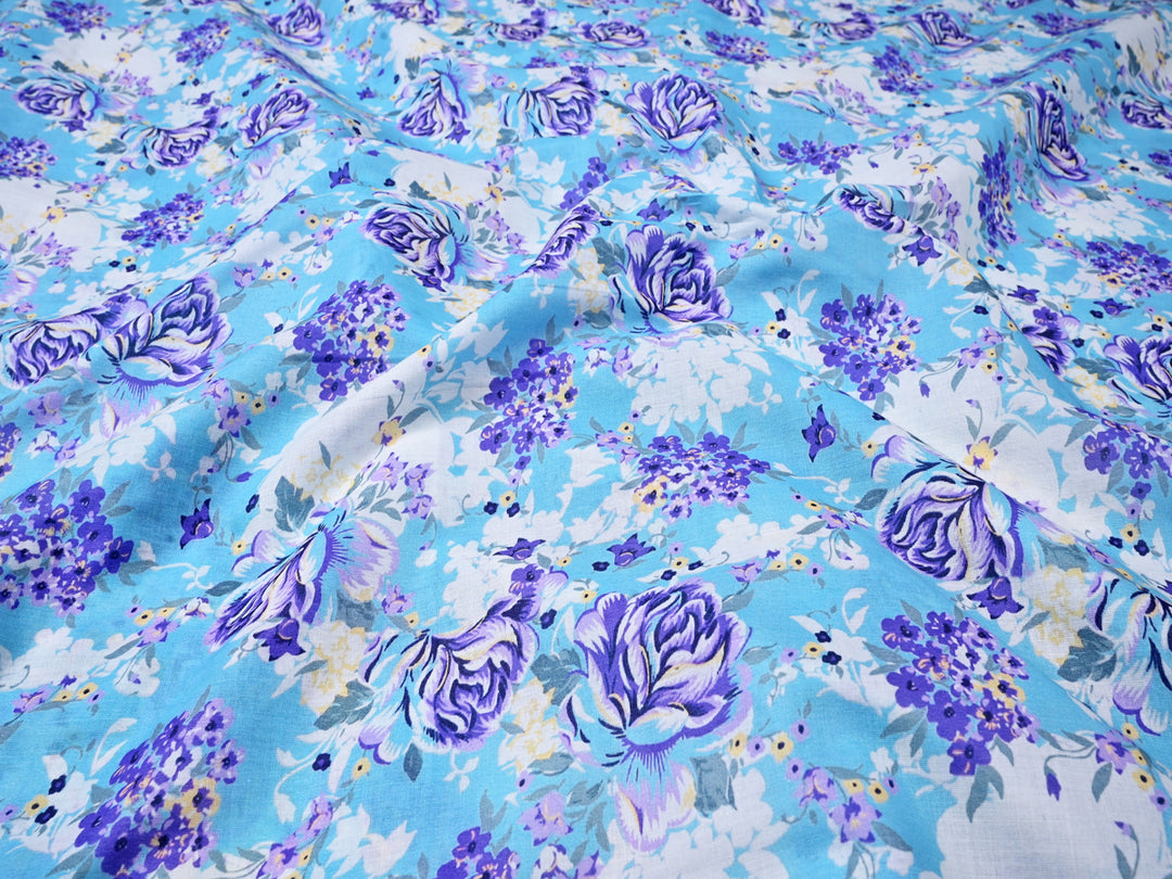 Purple Flower Prints Cotton Fabric Textiles