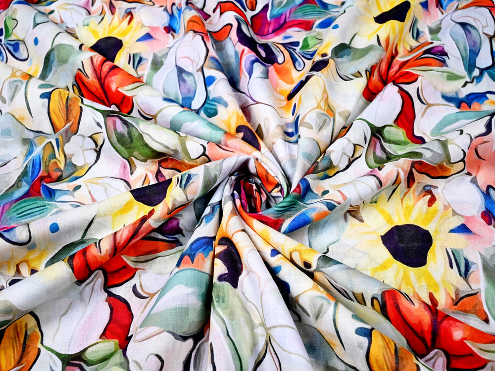 Liquid Floral Leaves Fabric Cotton Canvas
