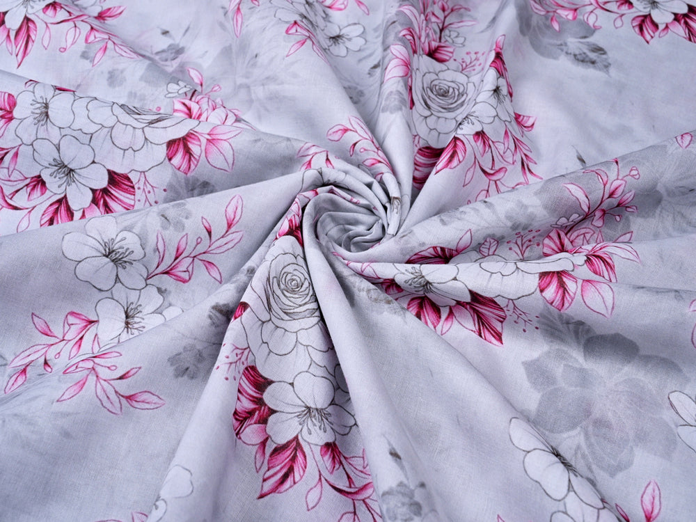 Pink Clear Flowers Printed Cotton Fabrics