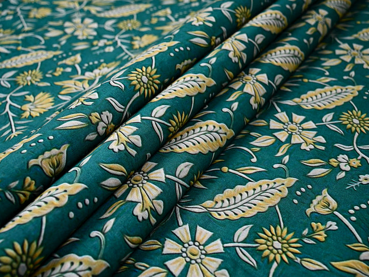 Indian Leaves Pattern Cotton Fabric Green