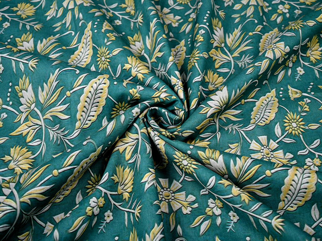 Yellow Leaf Printed Fabric Cotton