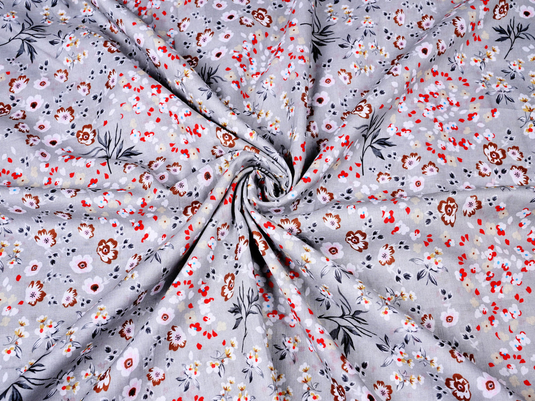 Boho Floral Digital Print Sewing Fabric by the Yard ~ Gray