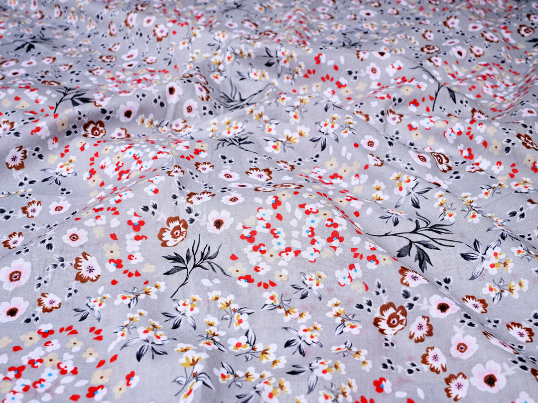 Boho Floral Digital Print Sewing Fabric by the Yard ~ Gray