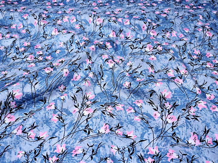 Pink Floral With Blue base Print