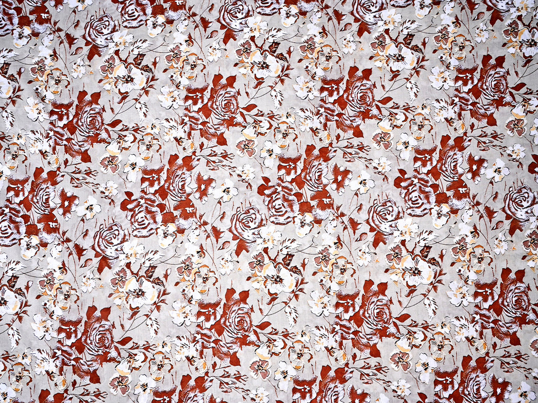 Bronze Beauty: Exquisite Flower Print on Indian Cotton Fabric