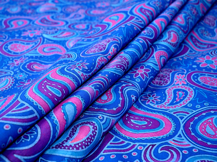 Boho Paisley Pattern Print with blue base Fabric Indian Cotton