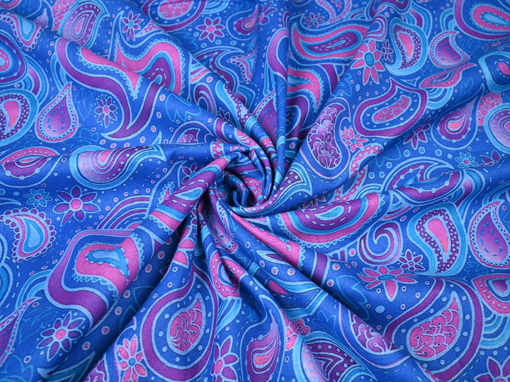 Boho Paisley Pattern Print with blue base Fabric Indian Cotton