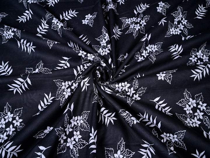 Black & White Floral Print Craft Fabric Material by the Yard