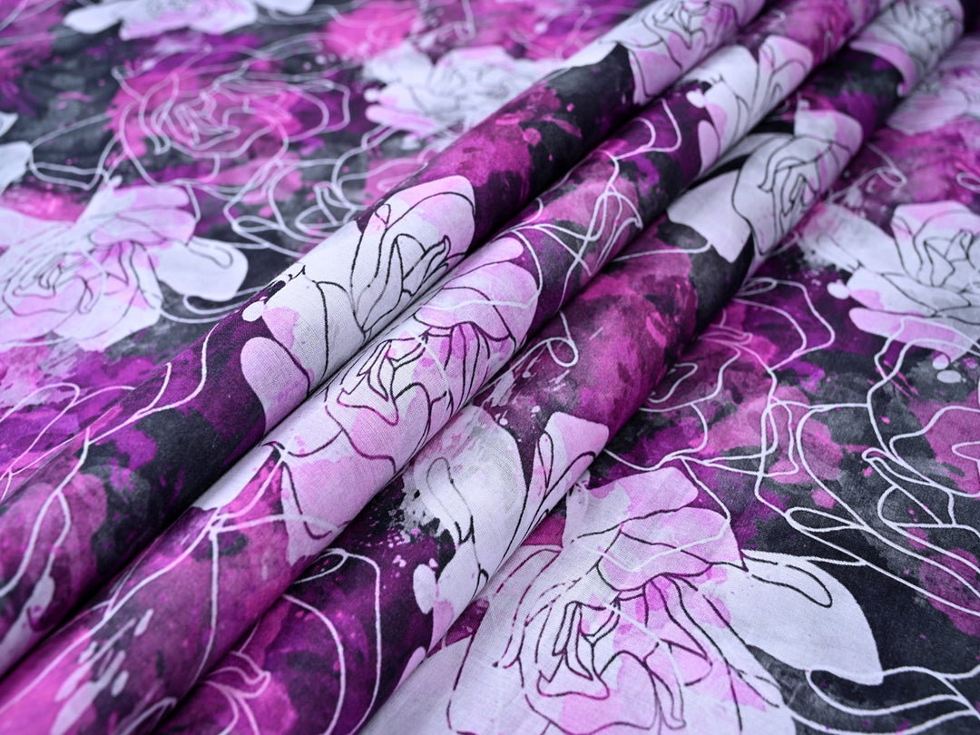 100% Pure Indian Cotton Wide Pink floral Digital Print fabric