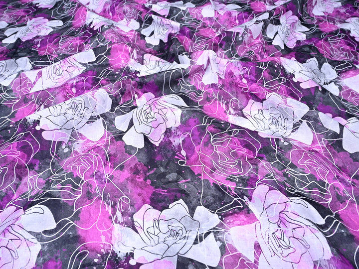 White & Pink Floral Digital Print