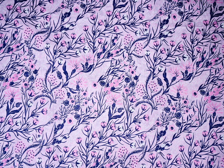 Indian Blooms: Floral with Blue Tree Branches Cotton Fabric