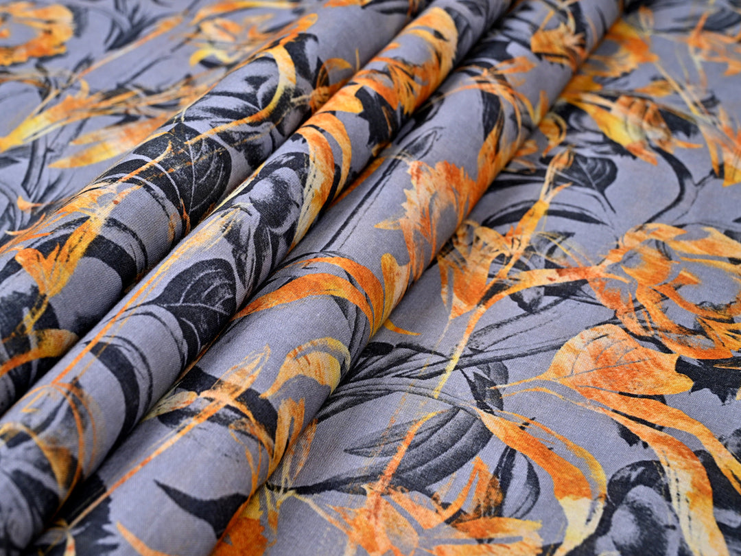 Floral 100 cotton fabric with Golden leaf 
