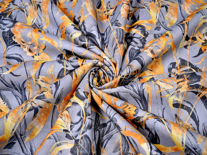 Floral 100% cotton fabric with Golden leaf pattern