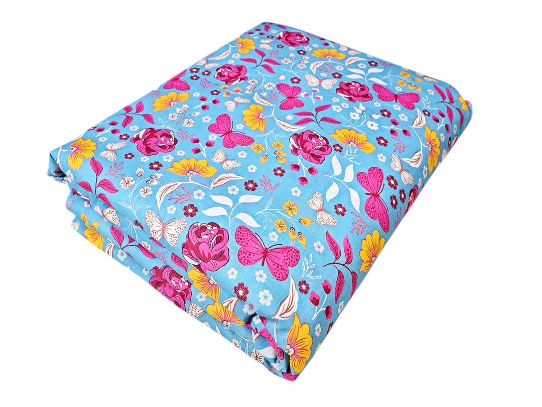 Fly High with Pink Butterfly on Sky Blue Digital Print Fabric